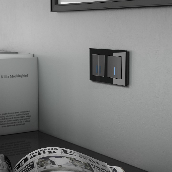 Выключатель двухклавишный с подсветкой без рамки werkel черный w4520008