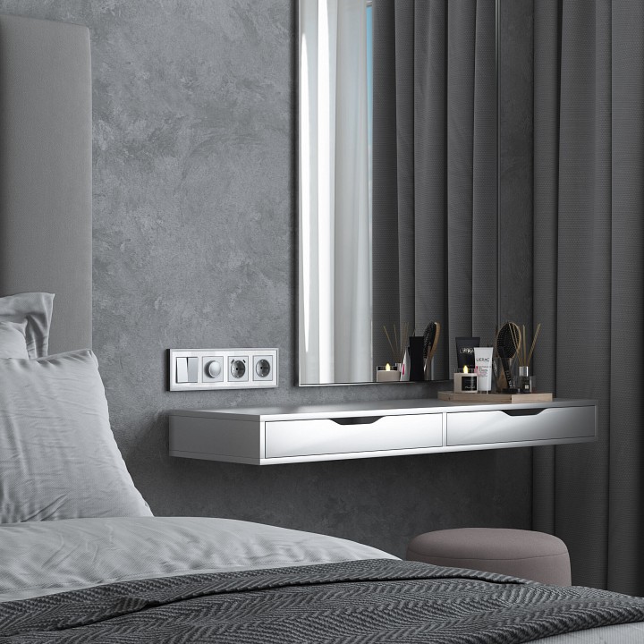 Рамка на 4 поста werkel baguette (белый/серебро) w0042850