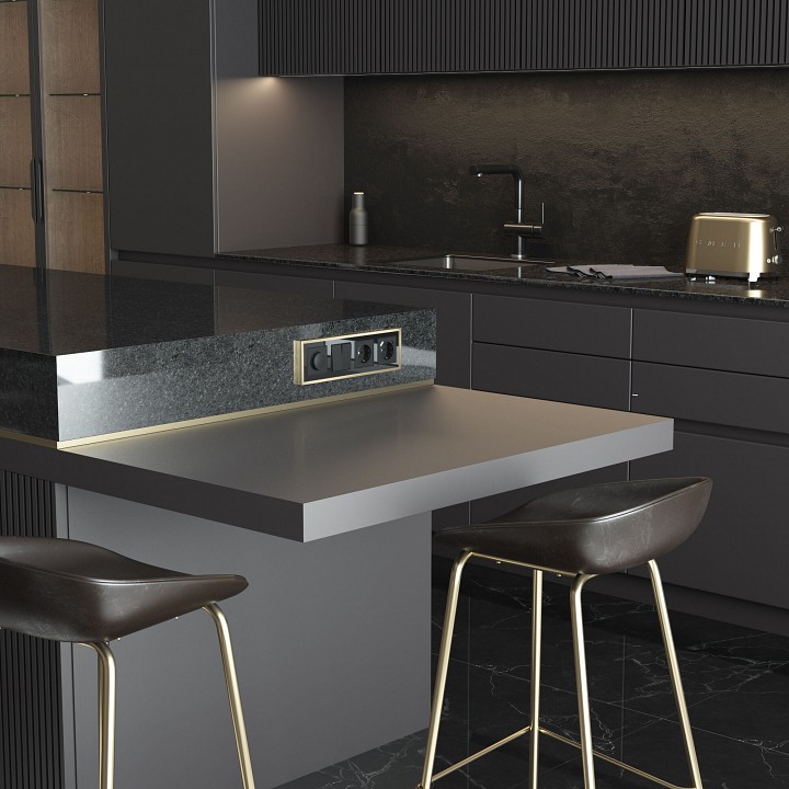 Рамка на 4 поста werkel baguette (черный/латунь) w0042852