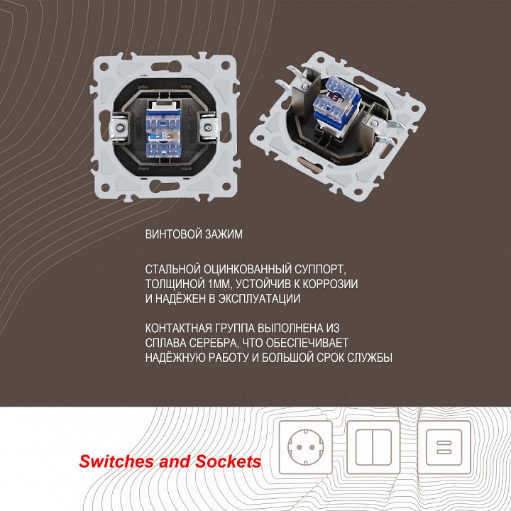 Розетка ethernet rj-45 без рамки arte milano am-206 206.45-1.shampan