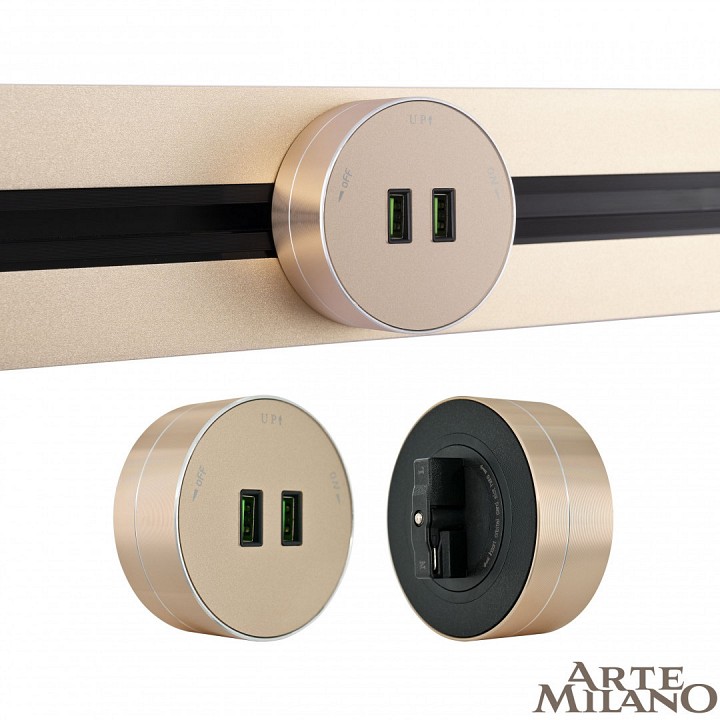 Розетка 2xusb на треке arte milano am-track-sockets 380011ts/usbx2 gold