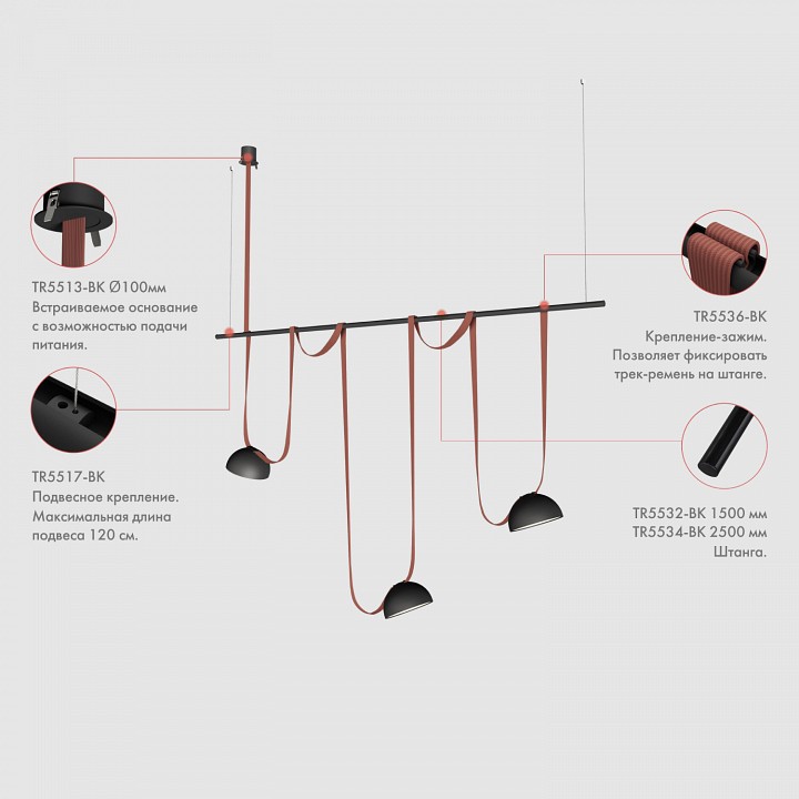 Крепление для треков-ремней denkirs belty rod tr5536-bk