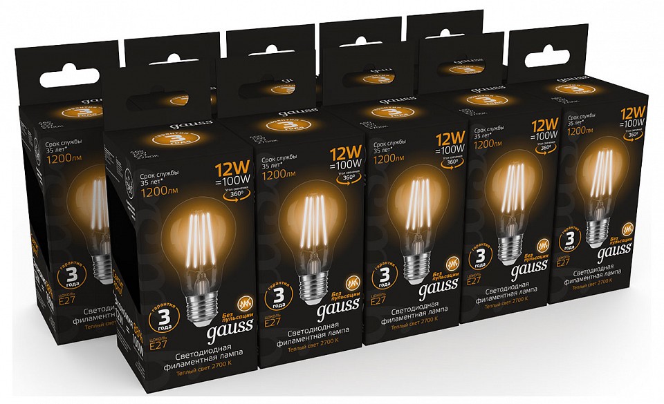 Лампа светодиодная gauss filament e27 12вт 2700k 102902112