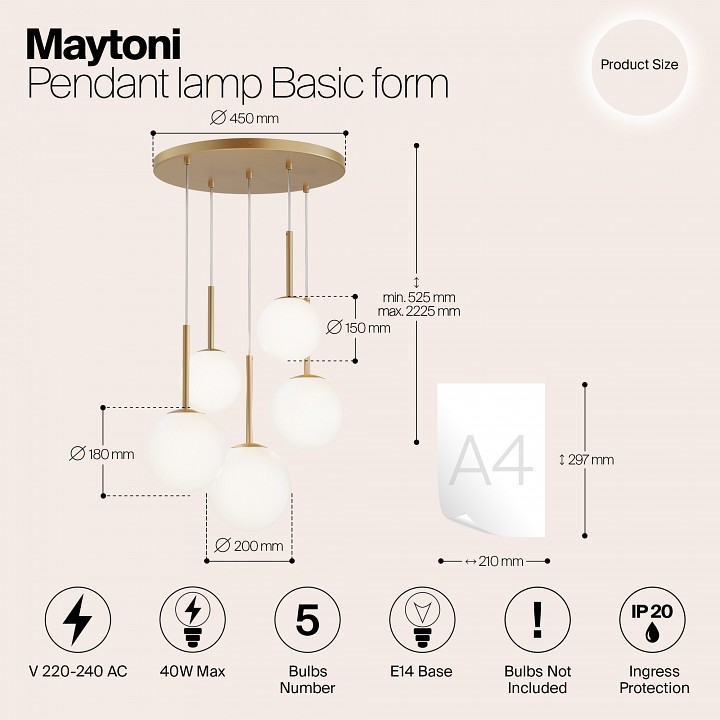 Подвесной светильник maytoni basic form mod321pl-05g1
