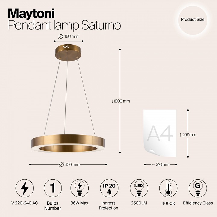 Подвесной светильник maytoni saturno mod415pl-l36bs4k