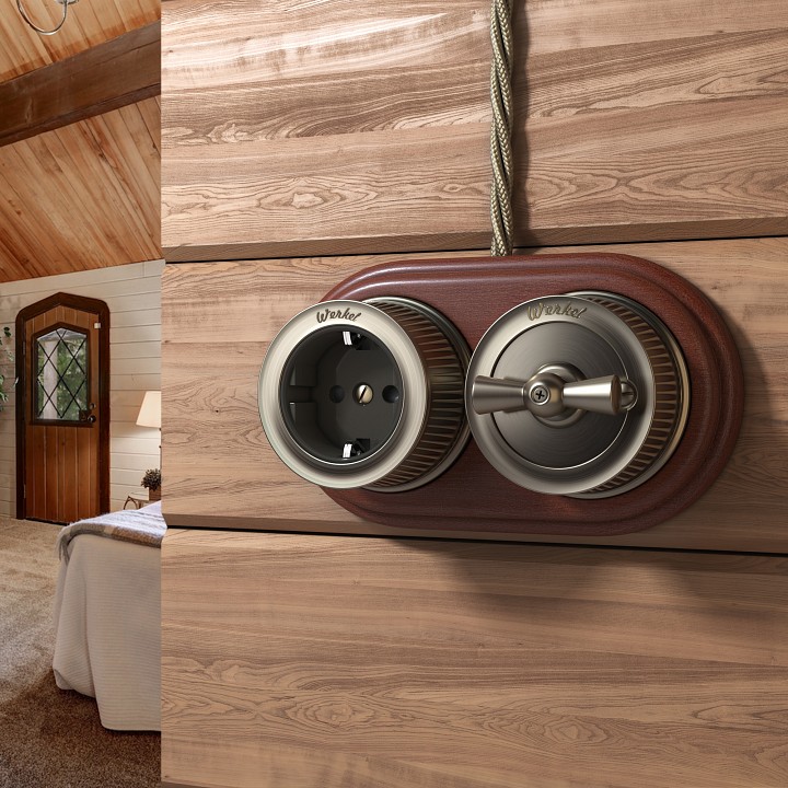 Выключатель на 4 положения двухклавишный без рамки werkel ретро (бронза) w5720012