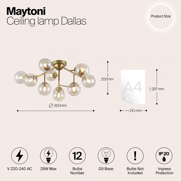 Потолочная люстра maytoni dallas mod545pl-12g