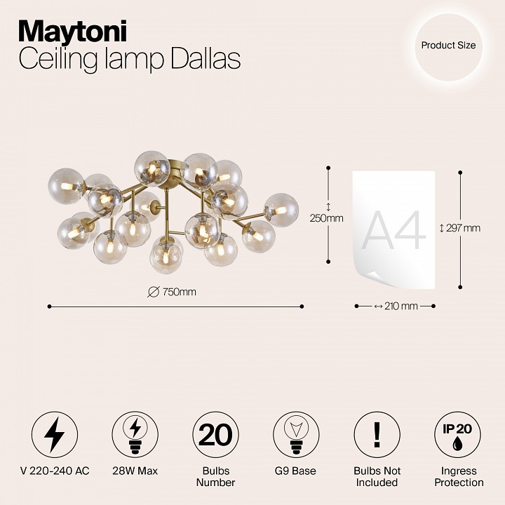 Потолочная люстра maytoni dallas mod545pl-20g
