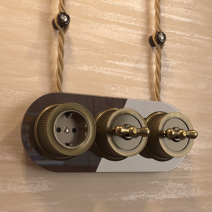 Выключатель на 4 положения двухклавишный без рамки werkel ретро (бронза) w5720012