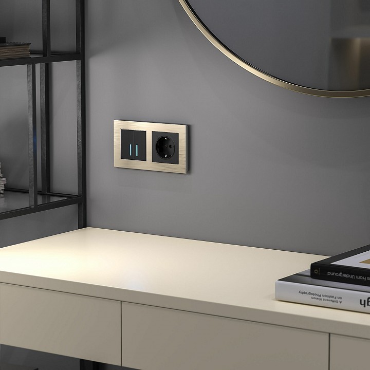 Выключатель двухклавишный с подсветкой без рамки werkel черный w4520008