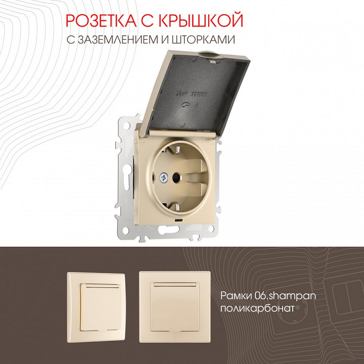 Розетка влагозащищенная с заземлением и со шторкой с крышкой arte milano am-206 206.41-1.shampan