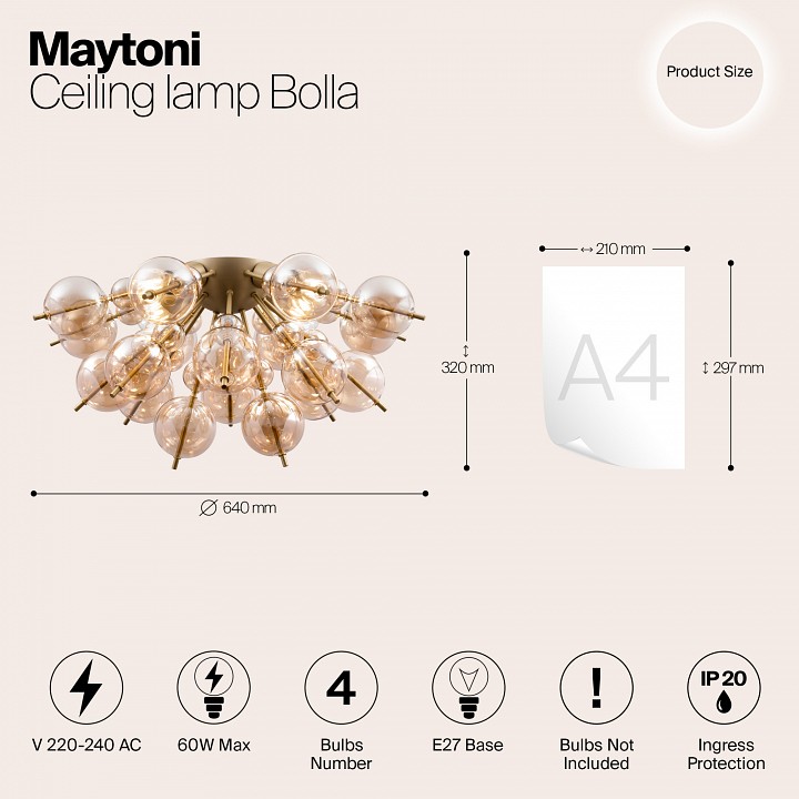 Потолочная люстра maytoni bolla mod133cl-04bs