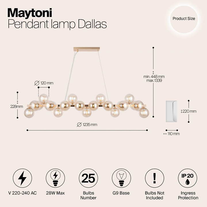 Подвесная люстра maytoni dallas mod547pl-25g