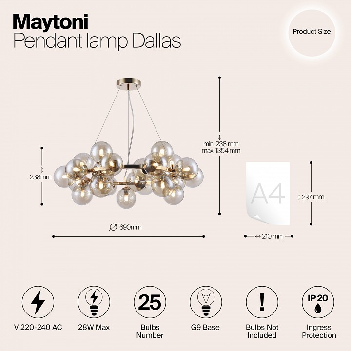 Подвесная люстра maytoni dallas mod548pl-25g