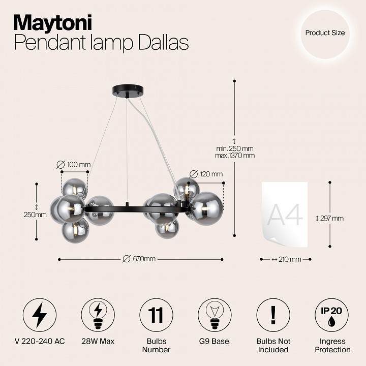 Подвесная люстра maytoni dallas mod545pl-11b