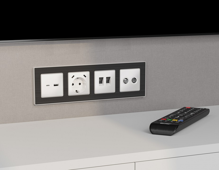 Накладка для розетки с заземлением и со шторками и 2хusb type с ambrella volt alfa ap1305
