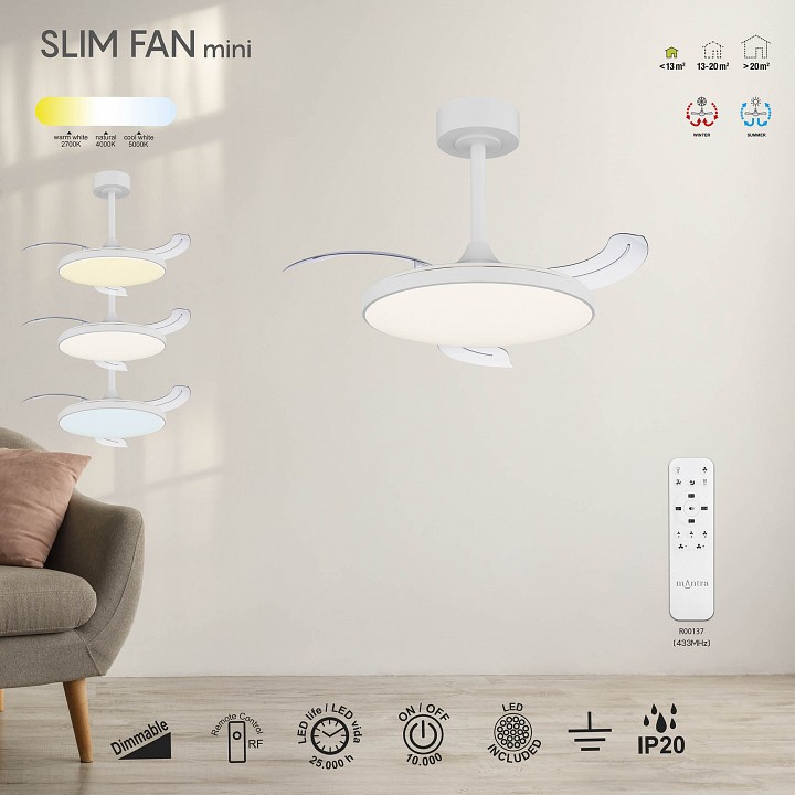 Светильник с вентилятором mantra slim fan 9008