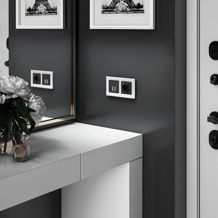 Выключатель двухклавишный с подсветкой без рамки werkel черный w4520008