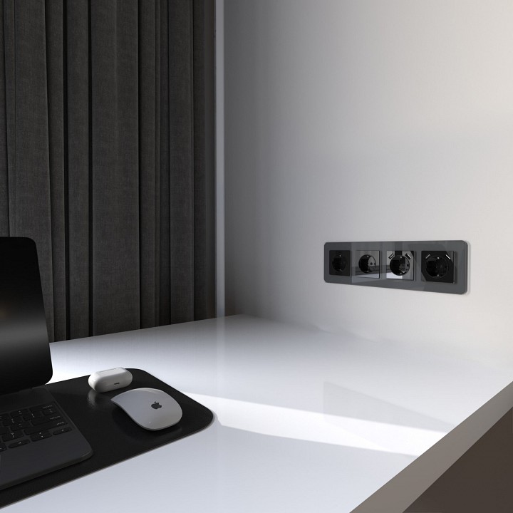 Накладка для розетки с заземлением и 2хusb werkel черный акрил w1179548