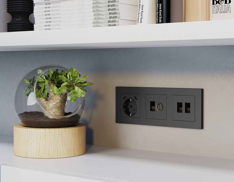 Тв-розетка и розетка ethernet rj-45 без рамки ambrella volt alfa ma912510