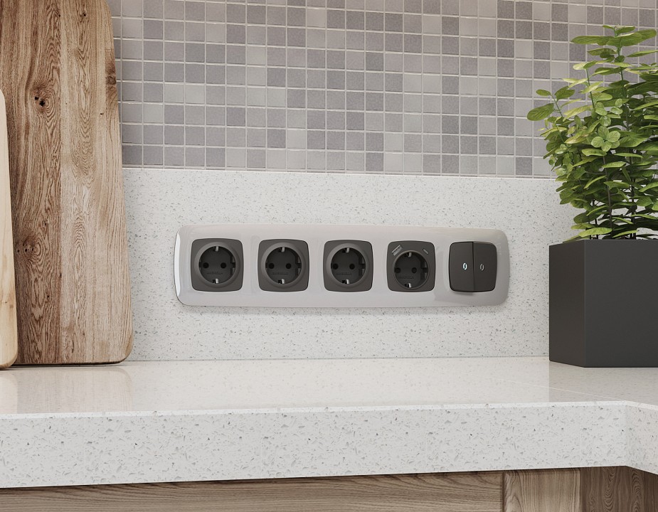 Накладка для розетки с заземлением и со шторками и 2хusb type a и c ambrella volt omega op9100