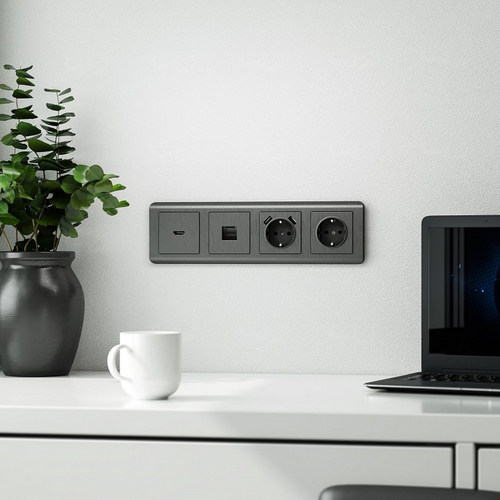 Накладка для розетки с заземлением и 2хusb werkel графит рифленый w1179504