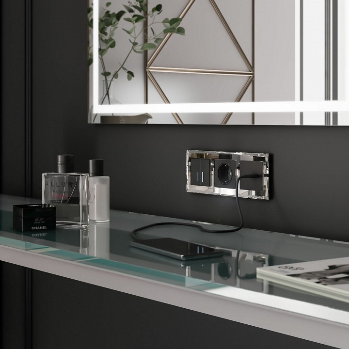 Выключатель двухклавишный с подсветкой без рамки werkel черный w4520008