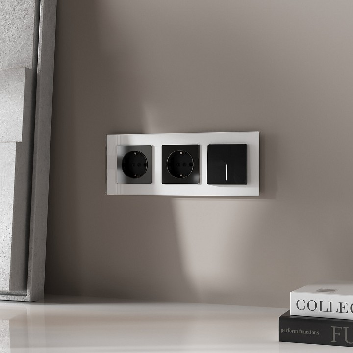 Выключатель проходной одноклавишный с подсветкой без рамки werkel черный акрил w1112148