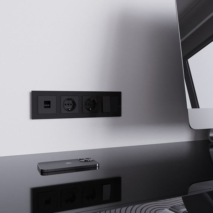 Розетка ethernet rj-45 без рамки werkel черный акрил w1181048