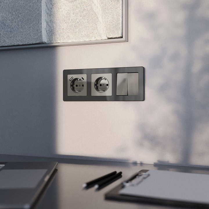 Розетка с заземлением и со шторками, Без рамки werkel графит акрил w1171144
