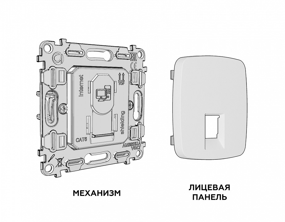 Розетка ethernet rj-45 и со шторками, Без рамки ambrella volt omega mo912005