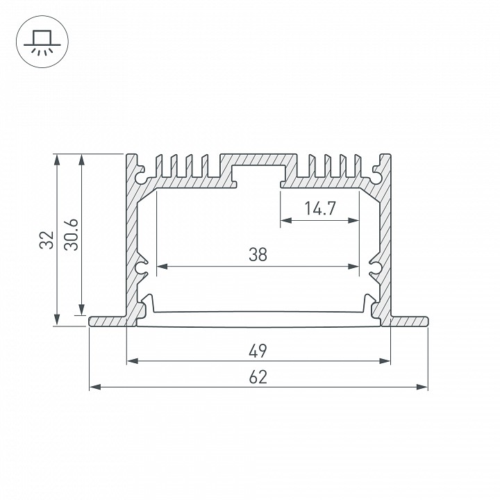 Профиль встраиваемый arlight sl-linia62-f-2000 anod 019292