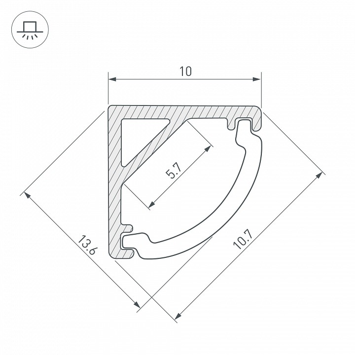 Профиль накладной угловой внутренний arlight arh-kant 36321