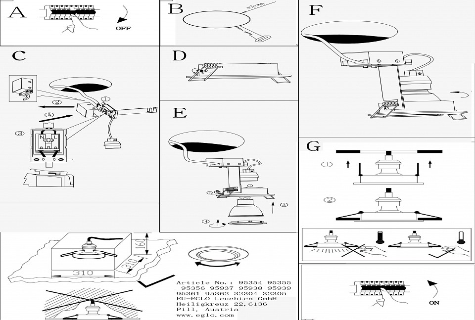 Набор встраиваемых светильников eglo tedo 1 95357
