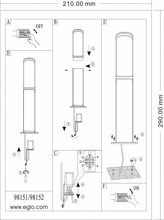 Наземный низкий светильник eglo fumicino 98151