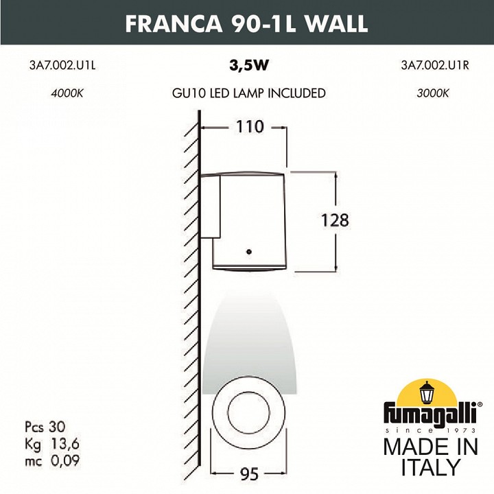 Светильник на штанге fumagalli franca 90 3a7.002.000.axu1l