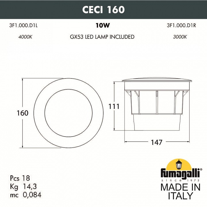 Встраиваемый в дорогу светильник fumagalli ceci 3f1.000.000.axd1l