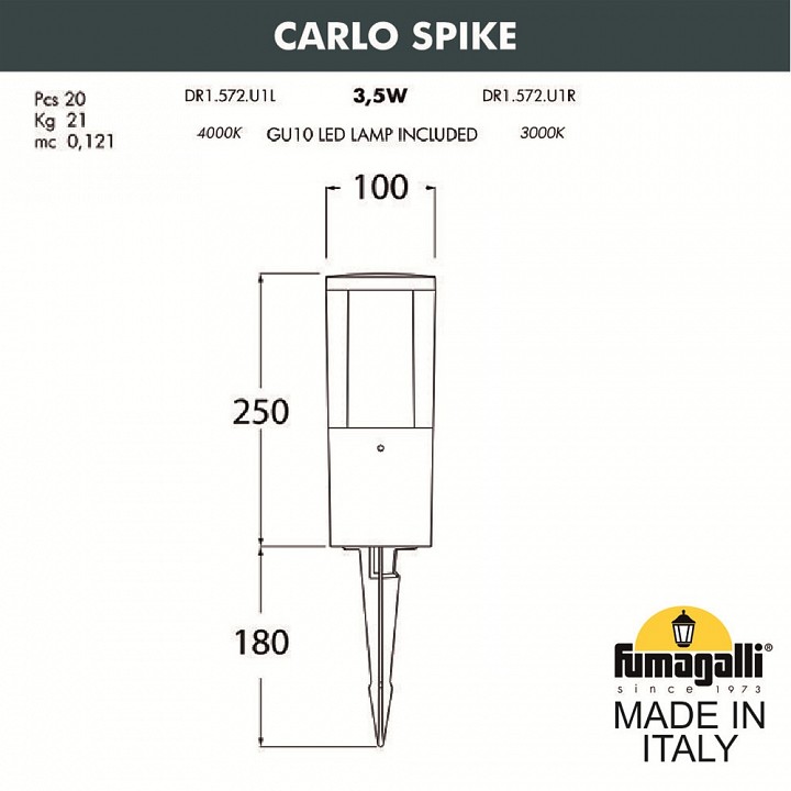 Наземный низкий светильник fumagalli carlo dr1.572.000.lxu1l
