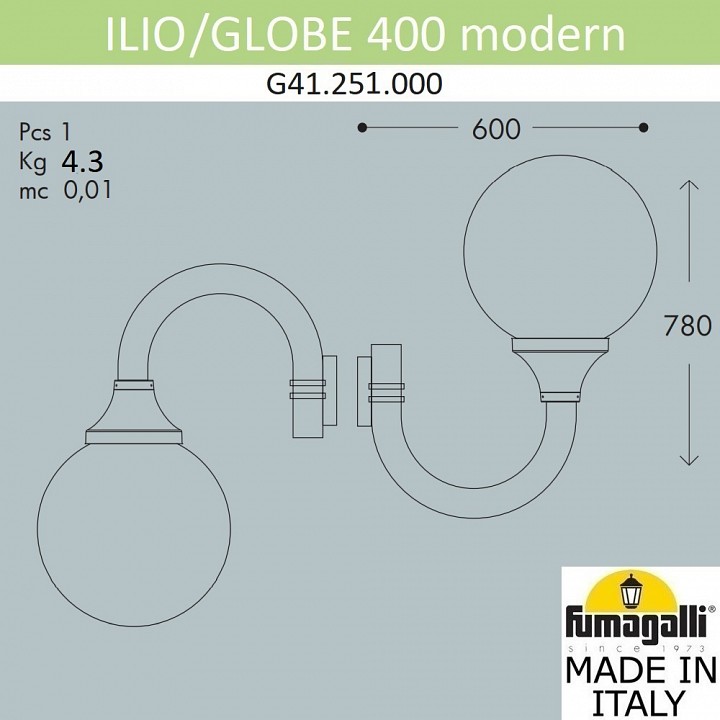 Светильник на штанге fumagalli globe 400 modern g41.251.000.aze27