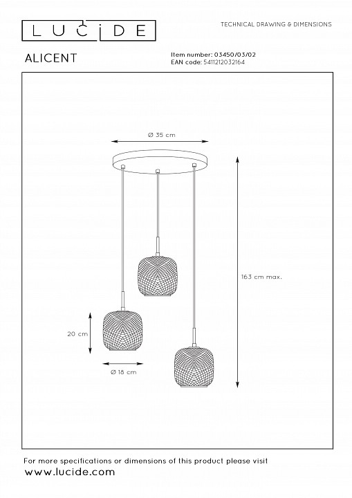 Подвесной светильник lucide alicent 3450/03/02