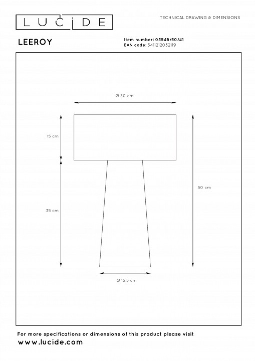 Настольная лампа декоративная lucide leeroy 03548/50/41
