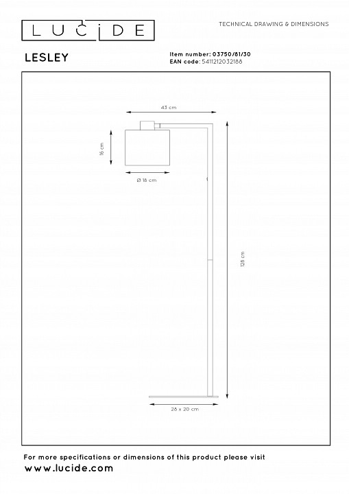 Торшер lucide lesley 03750/81/30