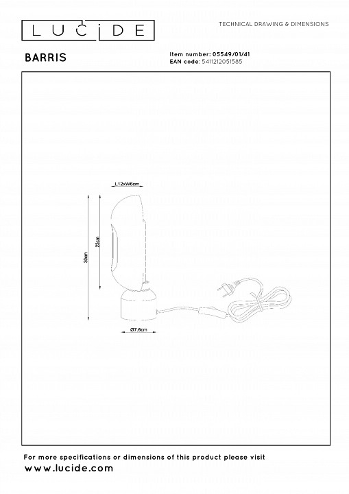 Настольная лампа декоративная lucide barris 05549/01/41