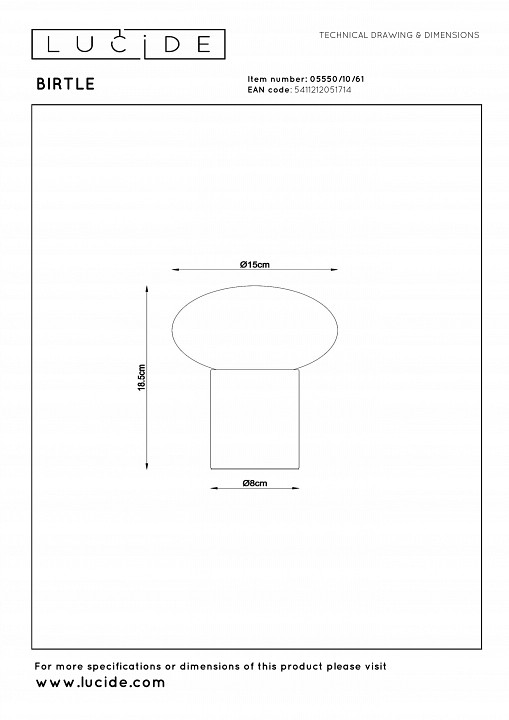 Настольная лампа декоративная lucide birtle 05550/10/61