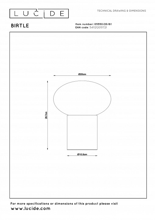 Настольная лампа декоративная lucide birtle 05550/20/61