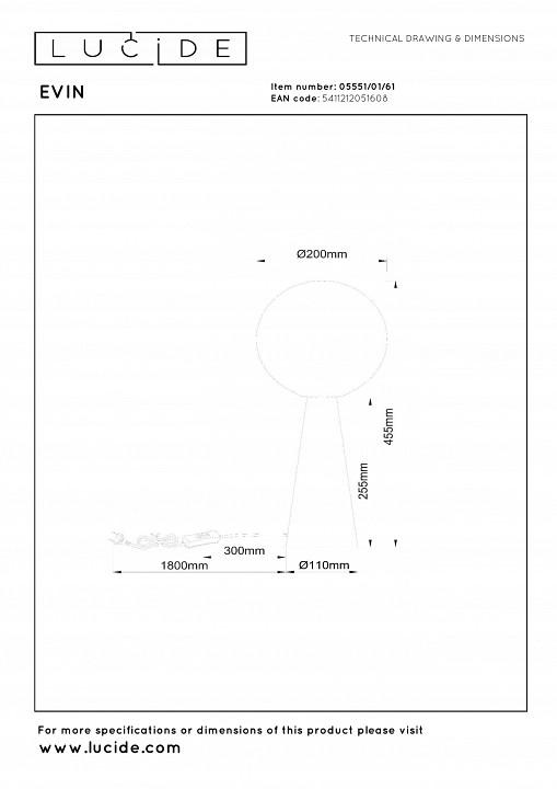 Настольная лампа декоративная lucide evin 05551/01/61