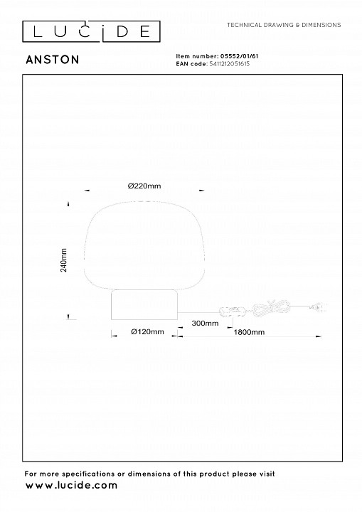 Настольная лампа декоративная lucide anston 05552/01/61