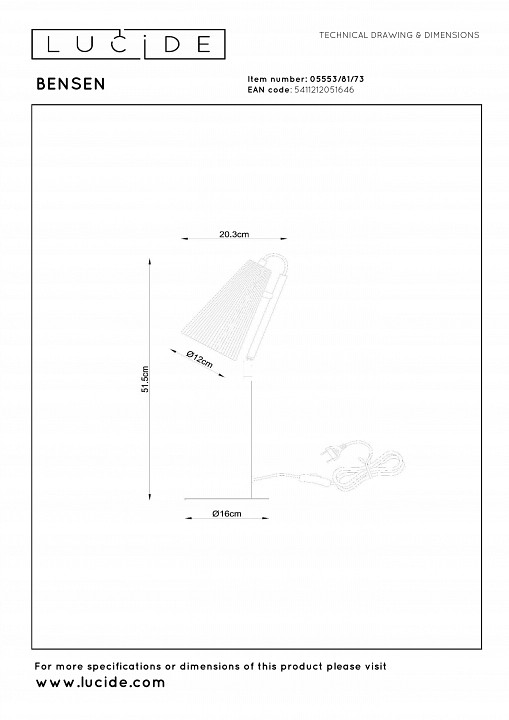 Настольная лампа декоративная lucide bensen 05553/81/73