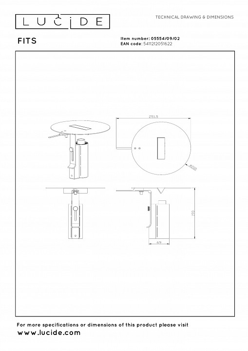 Настольная лампа декоративная lucide fits 5554/09/02