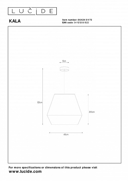 Подвесной светильник lucide kala 06424/01/73